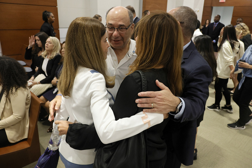 Linda Beigel Schulman, Michael Schulman, Patricia Padauy Oliver and Fred Guttenberg as families of the victims enter the courtroom for an expected verdict in the penalty phase of the trial of Marjory Stoneman Douglas High School shooter Nikolas Cruz at the Broward County Courthouse in Fort Lauderdale on Thursday, Oct. 13, 2022. Cruz, who plead guilty to 17 counts of premeditated murder in the 2018 shootings, is the most lethal mass shooter to stand trial in the U.S. He was previously sentenced to 17 consecutive life sentences without the possibility of parole for 17 additional counts of attempted murder for the students he injured that day.
