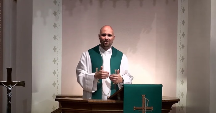 Pastor Aaron Strong of Grace Evangelical Lutheran Church of Milwaukee, Wisconsin, preaches his final sermon on Oct. 9, 2022. A few days later, Strong was killed when a driver struck his vehicle after running a red light. 