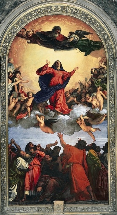 A 16th century depiction of the Assumption of Mary. According to Roman Catholic Church teaching, the Virgin Mary was taken up to Heaven rather than experiencing a natural death. 