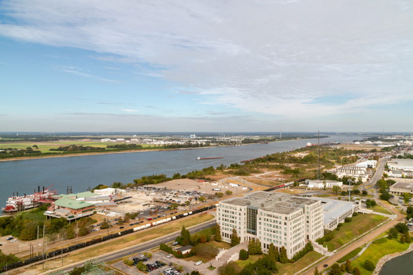The view from the observation deck near the top of the Louisiana State Capitol in Baton Rouge. 