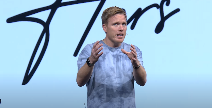 Pastor and Young Adult Director David Marvin of Watermark Community Church in Dallas delivers a sermon about dating and marriage on Nov. 2, 2022. 