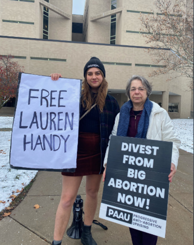 Pro-life activists gather outside the Genesee County Jail in Flint, Michigan, on Nov. 18, 2022, to protest the arrest of four activists. 