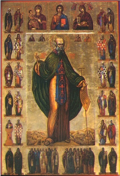A Medieval icon of Saint Sabas (439-532). Also known as Sabbas the Sanctified, he was a notable proponent of monasticism in the Middle East and also debated heretics. 