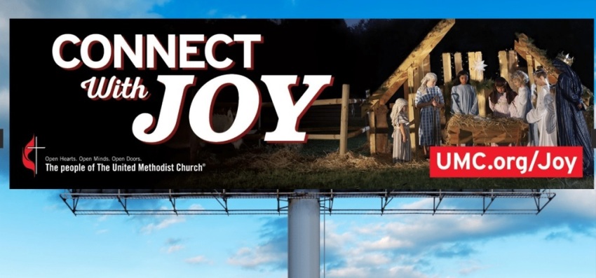 A billboard displays The United Methodist Church's 2022 