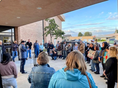 A rally for sanctuary cities in Hobbs, New Mexico, outside City Hall on Oct. 17, 2022.