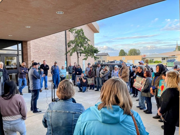 A rally for sanctuary cities in Hobbs, New Mexico, outside City Hall on Oct. 17, 2022. 