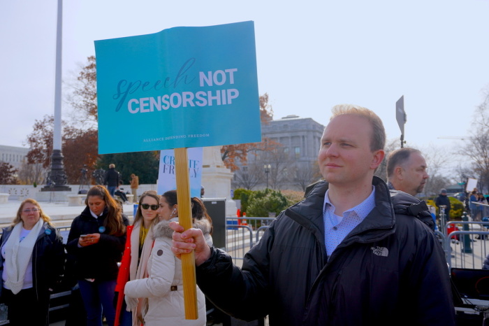 David Closson of Family Research Council attends a rally in support of 303 Creative owner Lorie Smith outside the United States Supreme Court, Dec. 5, 2022.