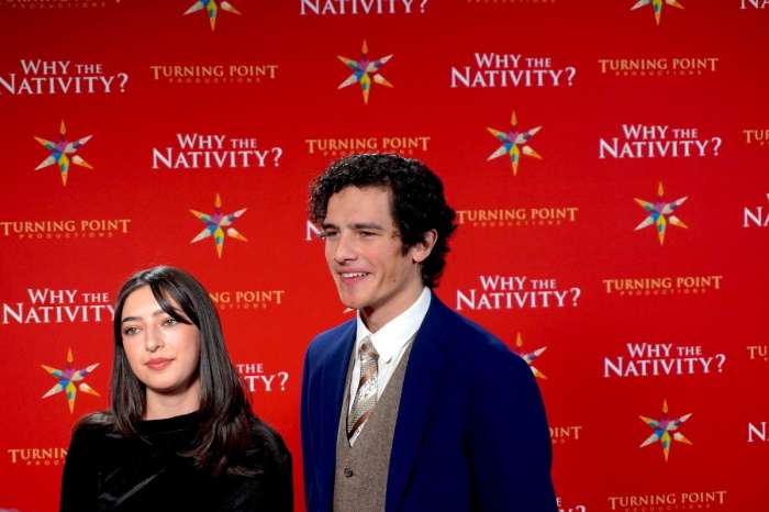 Actor Logan Polson and actress Rose Anaya attend a red-carpet screening of the Turning Point Studios film 'Why The Nativity' at the Museum of the Bible in Washington, D.C. on Dec. 2, 2022. 