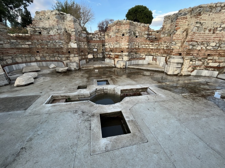 The baptistry among the ruins of the Basilica of St. John on Ayasuluk Hill in Selçuk, Turkey.