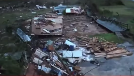 Debris remains from a building destroyed by a tornado in Caddo Parish, Louisiana, on Dec. 14, 2022. 