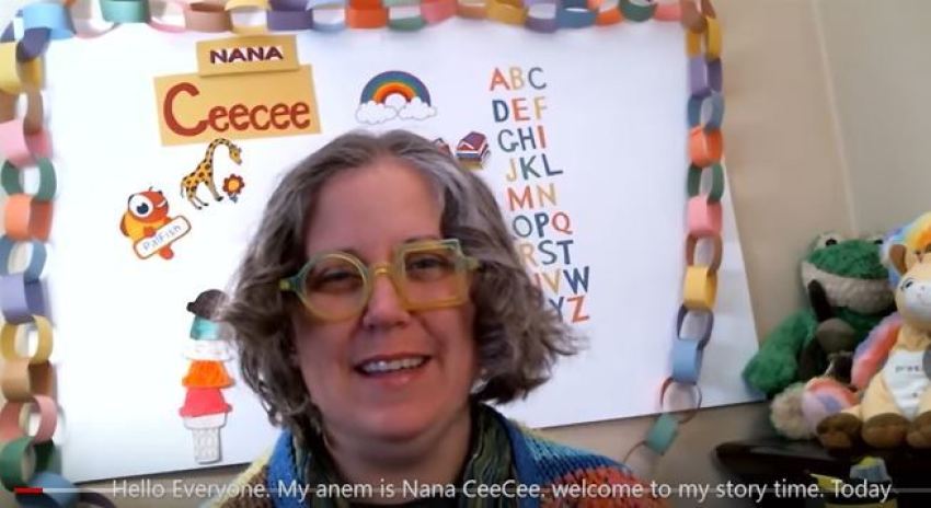 Screenshot of Nana Ceecee reading "It feels good to be yourself: a book about gender identity."