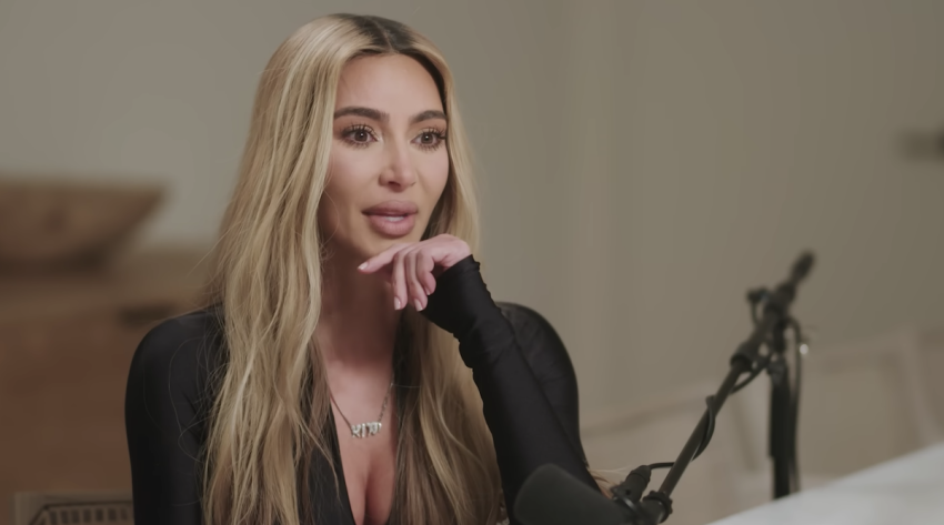 Kim Kardashian breaks down crying during an interview on the "Angie Martinez IRL Podcast" in late December 2022. 