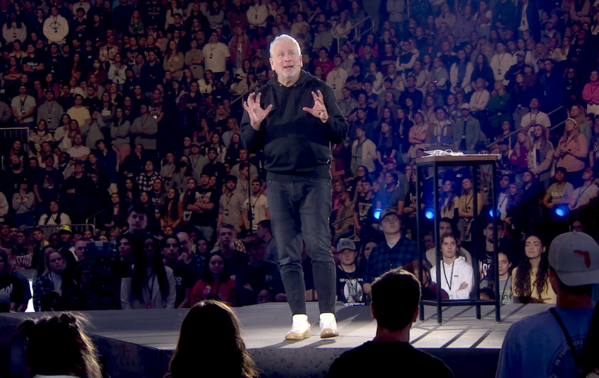Louie Giglio shares a word with a crowd of thousands at the Passion 2023 Christian conference on Jan. 3 to 5 in Atlanta, Georgia.