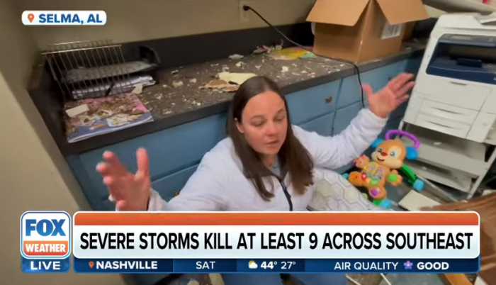 Amanda McCloud, a daycare worker at Crosspoint Christian Church in Selma, Ala., recalls in an interview with Fox Weather how she protected infants during a storm that swept parts of the state on Thursday, Jan. 12, 2023.