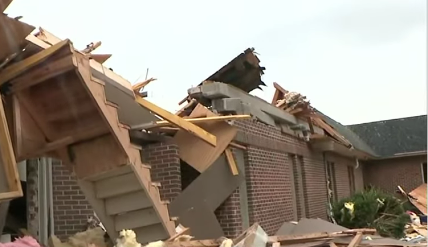 Crosspoint Christian Church sits damaged after a string of a tornado touched ground in Selma, Alabama, on Jan. 12, 2023.
