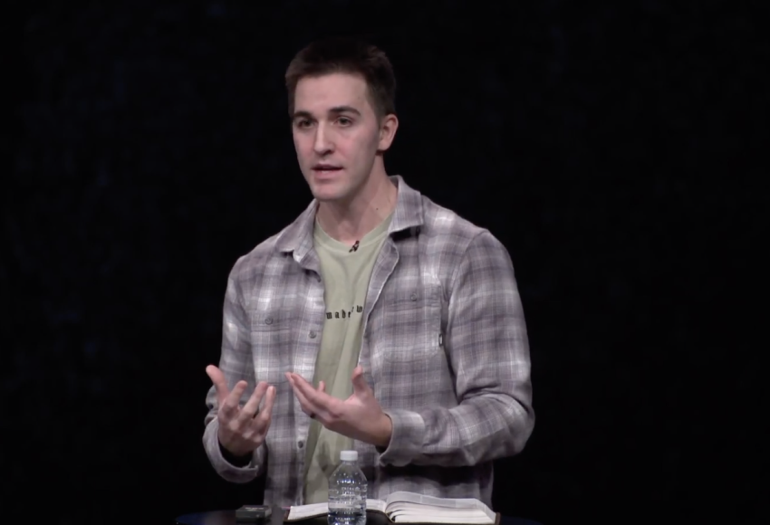 Austin Hamrick, an assistant pastor at Cornerstone Chapel in Leesburg, Virginia, speaks during a sermon on Jan. 16, 2023.