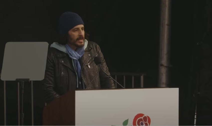 Jonathan Roumie, who plays Jesus Christ in "The Chosen," speaks at the March for Life at the National Mall in Washington, D.C., on Friday, Jan. 20, 2023.