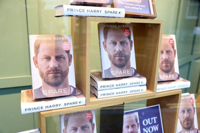 Copies of Prince Harry's new book 'Spare' on sale in a bookshop in Richmond, London on January 10, 2023 in London, England. Prince Harry's memoir 'Spare', released on Tuesday, is already No 1 in the Amazon bestseller charts and one of the biggest pre-order titles for high-street retailers.