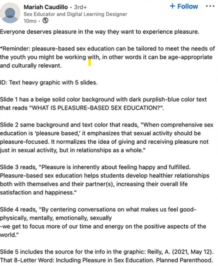 A now-deleted Mariah Caudillo LinkedIn post from March 2022