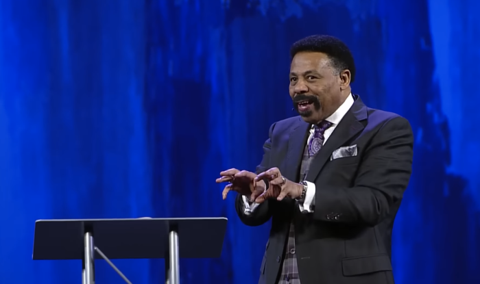 Pastor Tony Evans preaches a sermon to his Dallas-based Oak Cliff Bible Fellowship Church about what it means to have the anointing of the Holy Spirit on Jan. 22, 2023. 