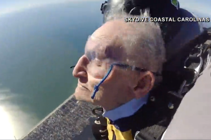 Roy Jernigan went skydiving for his 98th birthday on Tuesday Jan. 24, 2023.