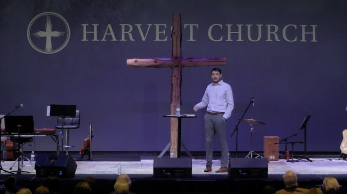 Jamie Trussell, Harvest Church’s ministry development and teaching pastor, speaks on Sunday, Jan. 22.