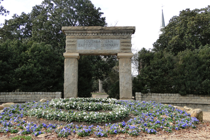 Flowers grow in the gardens at the Southeastern Baptist Theological Seminary in Wake Forest, North Carolina. 