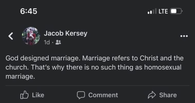 Screenshot of Kersey's Facebook post