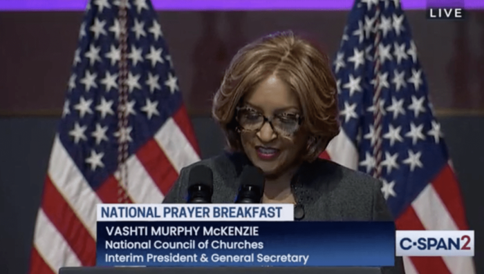 Bishop Vashti Murphy McKenzie speaks at the National Prayer Breakfast on Feb. 2, 2023.