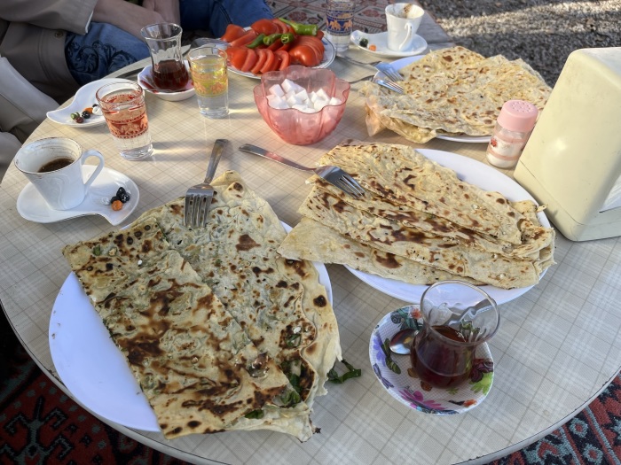 Traditionally prepared Gozleme from a streetside pancake house in Turkey.