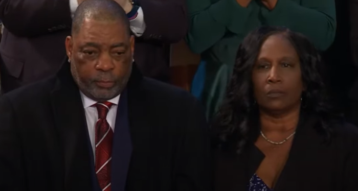 The mother and stepfather of Tyre Nichols, the 29-year-old killed during a traffic stop in Memphis, Tennessee, attend President Joe Biden's State of the Union address in Washington, D.C., on Feb. 7, 2023.