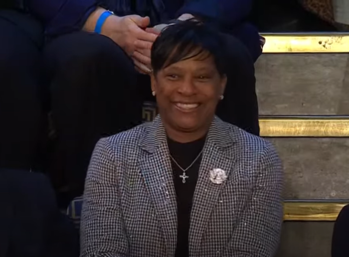 Ironworker Saria Gwin-Maye attends the State of the Union address on Feb. 7, 2023, in Washington, D.C.