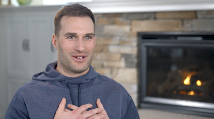Kirk Cousins speaks with Athletes in Action during a video interview. 