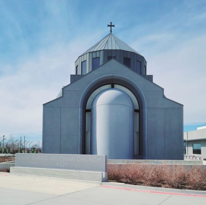 The front exterior of Saint Sarkis Armenian Church in Carrollton, Texas.