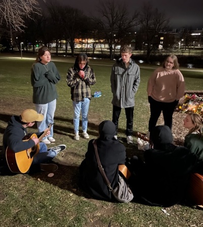 Students from Cedarville University travel to Michigan State University in February 2023 to spread revival to the campus. 