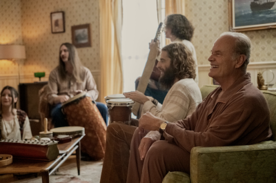 (L-R) Jonathan Roumie as Lonnie Frisbee and Kelsey Grammer as Chuck Smith in the film, 'Jesus Revolution,' a Lionsgate release. 