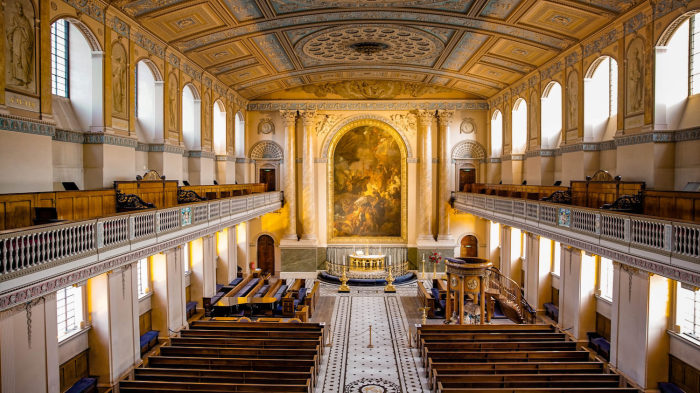 Sir Christopher Wren’s Chapel of St. Peter & St. Paul in Greenwich, England. 