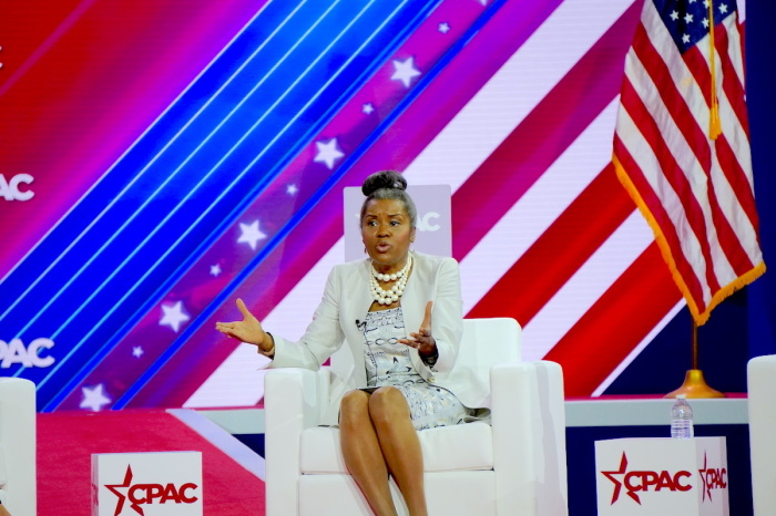 Virginia Lt. Gov. Winsome Sears participates in a panel discussion at The Conservative Political Action Conference (CPAC) at the Gaylord Hotel in National Harbor, Maryland, March 2, 2023.