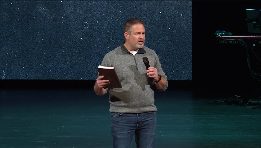 Elder Jim Karch addresses congregants at Eastview Christian Church in Illinois on Sunday March 5, 2023.