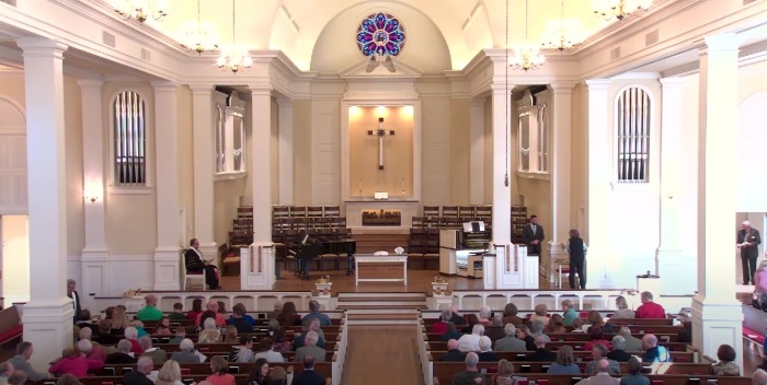 A February 2023 worship service held at Central United Methodist Church of Fayetteville, Arkansas. 