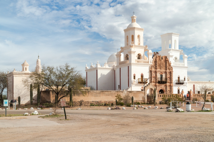 The Spanish colonial-era San Xavier del Bac Mission in Tucson, Arizona. 