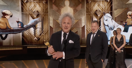 Charlie Mackesy wins an Oscar for "The Boy, the Mole, the Fox and the Horse" in Los Angeles, California, on March 12, 2023. 