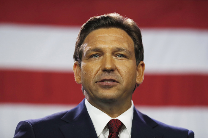 Florida Gov. Ron DeSantis gives a victory speech after defeating Democratic gubernatorial candidate Rep. Charlie Crist during his election night watch party at the Tampa Convention Center on November 8, 2022, in Tampa, Florida. DeSantis was the projected winner by a double-digit lead.