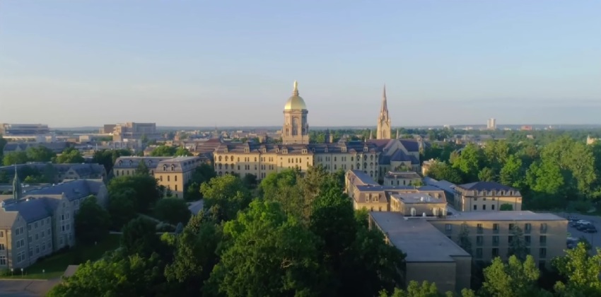 The University of Notre Dame, a Catholic university located in Notre Dame, Indiana. 