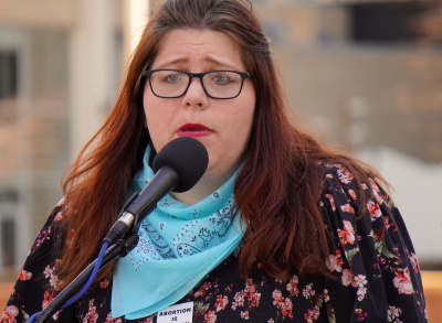 Lauren Handy, the director of activism at Progressive Anti-Abortion Uprising (PAAU), speaks during a March 2023 rally in Washington, D.C. 