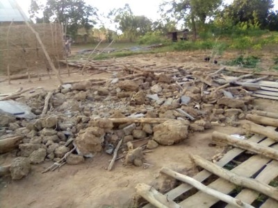 Church building destroyed on March 15, 2023, in Kigulu village, Mayuge District, Uganda. 