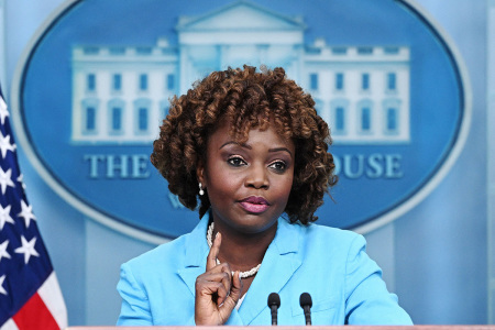 White House Press Secretary Karine Jean-Pierre speaks during the daily briefing in the Brady Briefing Room of the White House in Washington, D.C., on March 10, 2023.