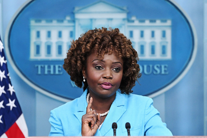 White House Press Secretary Karine Jean-Pierre speaks during the daily briefing in the Brady Briefing Room of the White House in Washington, D.C., on March 10, 2023. 