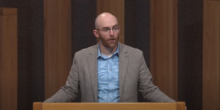 Joe Rigney, a pastor and president of Bethlehem College and Seminary of Minneapolis, Minnesota, offers remarks in a 2021 speech. 