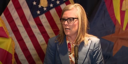 Arizona Gov. Katie Hobbs during a press release held Feb. 28, 2023.